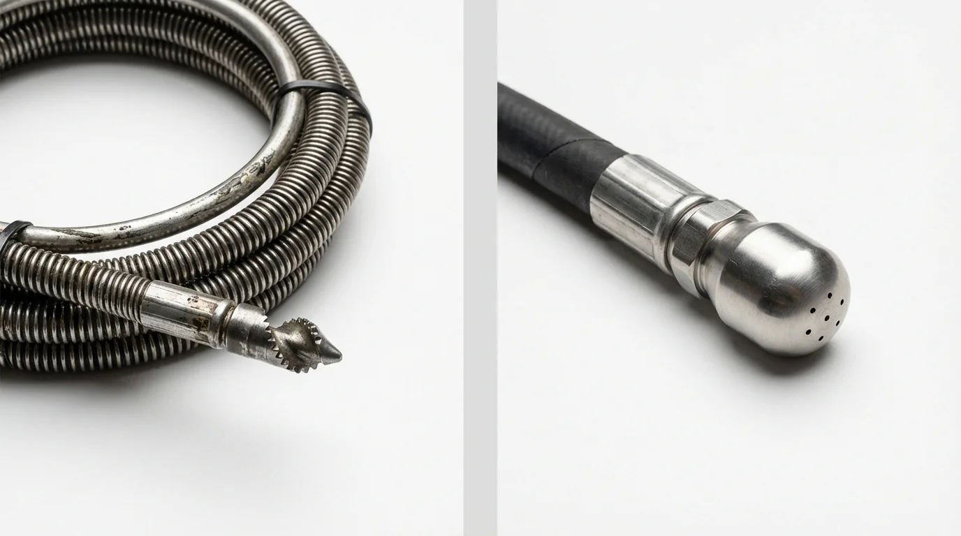 Drain snake cable and hydro jetting nozzle used for drain cleaning in Gadsden, SC
