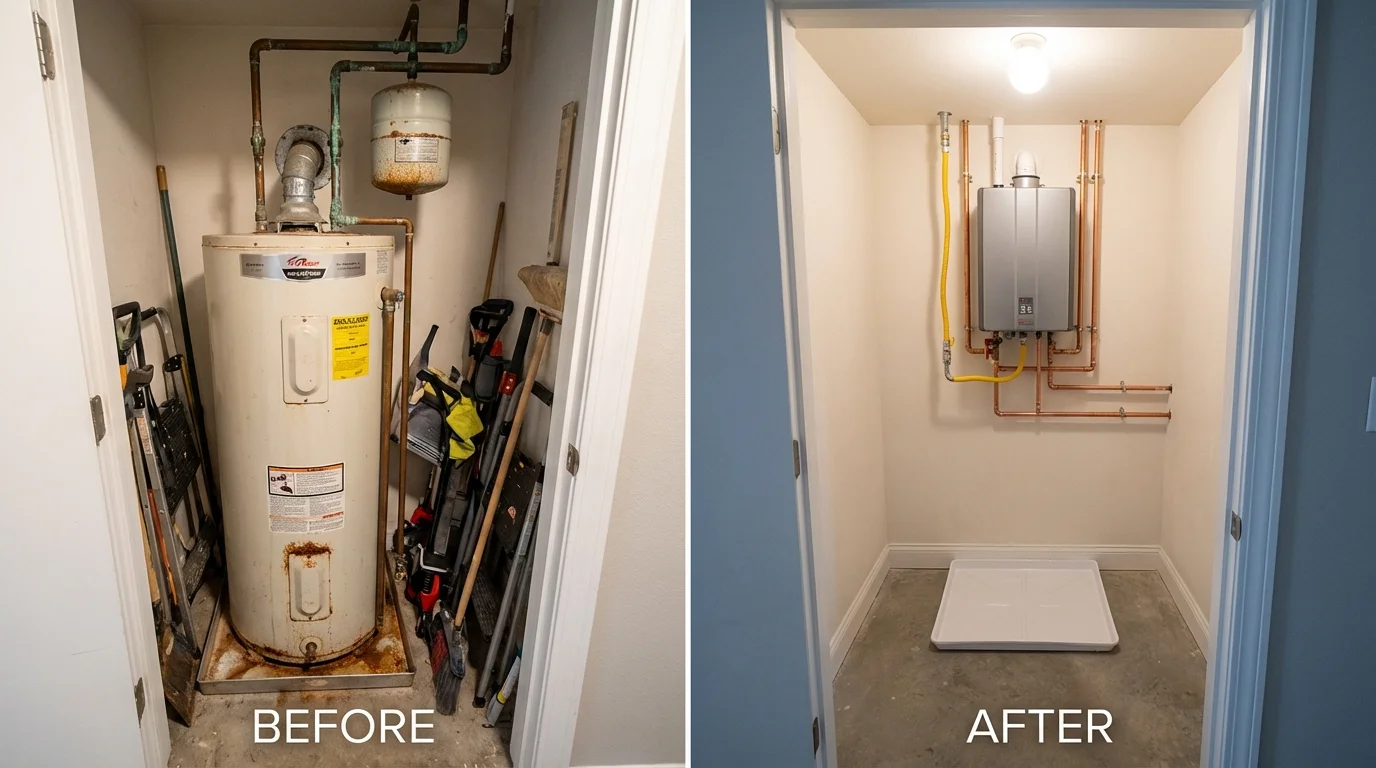 Tank water heater versus wall-mounted tankless unit comparison for Gadsden, SC homeowners