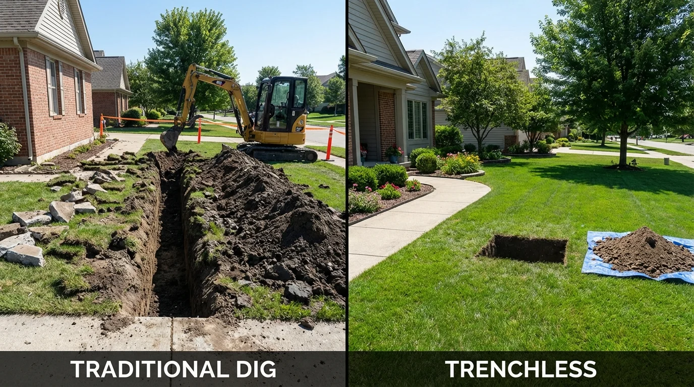 Trenchless sewer repair with minimal yard damage versus traditional excavation in Gadsden, SC